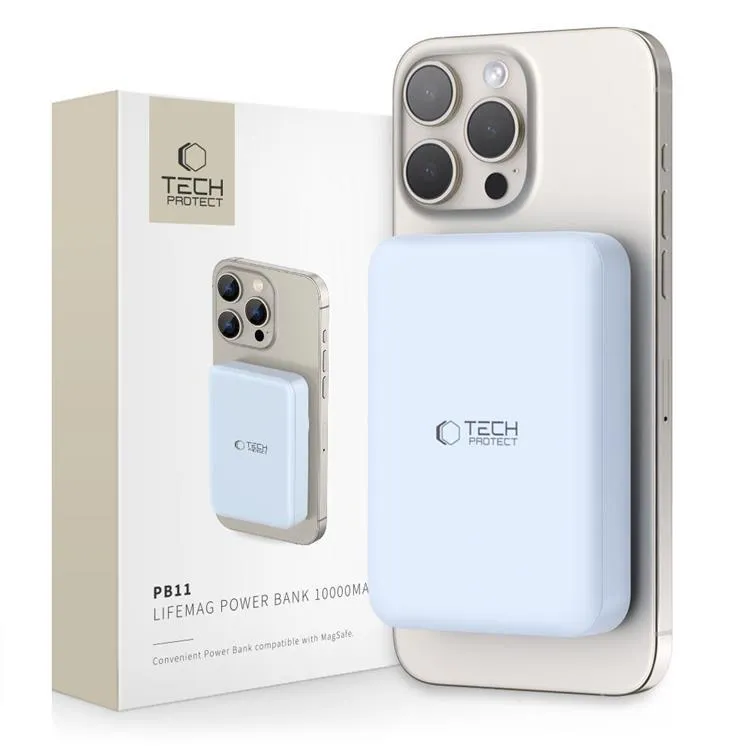 Tech-Protect LifeMag PB11 Powerbank with MagSafe 10000mAh 15W USB-C Port - Blue + USB-C Cable - 10000 mAh