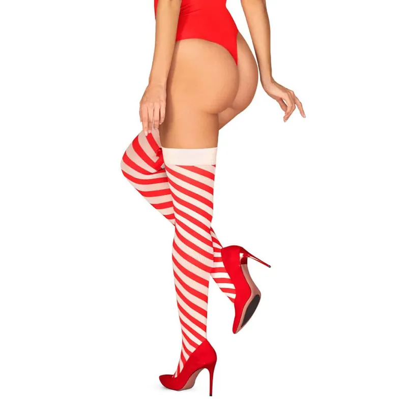 Obsessive – Kissmas Stay-Ups Strumpor – Röd/vit (#9019)