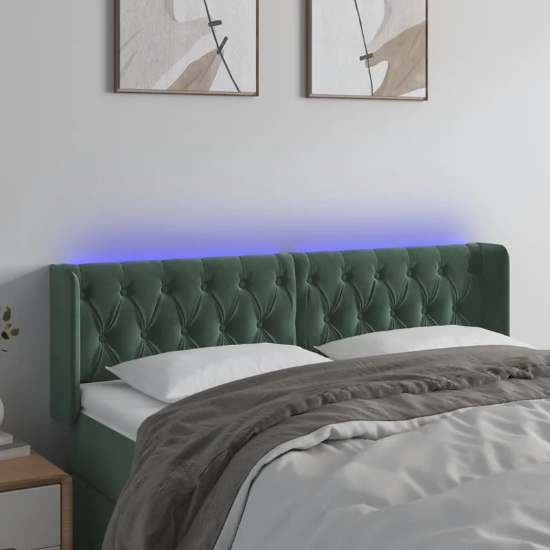 vidaXL Sänggavel LED mörkgrön 147x16x78/88 cm sammet (#2674)