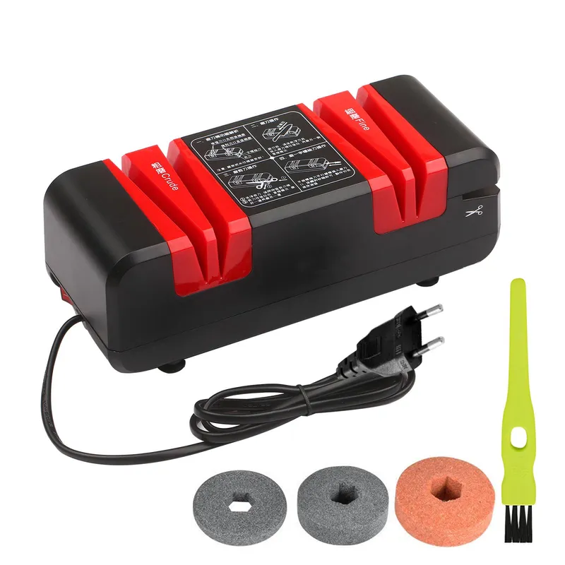 Professionell elektrisk knivvässare Multifunktionella automatiska skärslipare med 15-graders fas EU Plug Set 2 röd