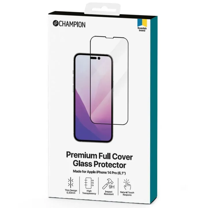 CHAMPION iPhone 14 Pro Härdat Glas Skärmskydd – Svart