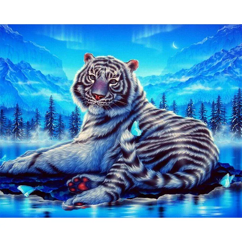 Diamantmålning Tecknad Djur Tiger Rhinestone Mosaikmönster Diamantbroderi 20X30CM