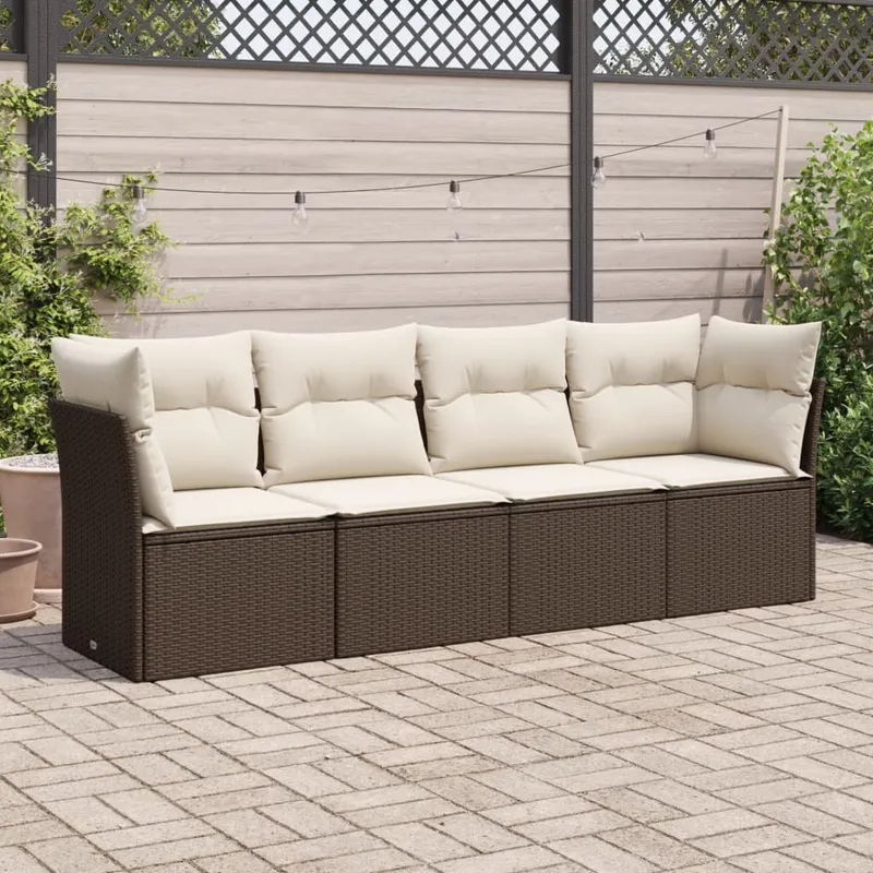 vidaXL Loungegrupp för trädgården med dynor 4 delar konstrotting brun (#0474)