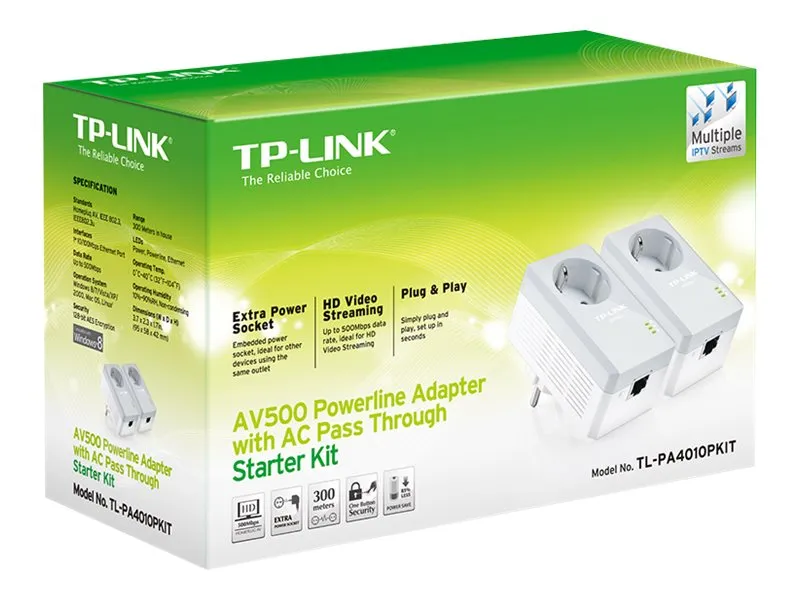 TP-Link TL-PA4010P KIT V5 PowerLine-nätverksadapter 600 Mbit/s Nätverksansluten (Ethernet) Vit 2 styck