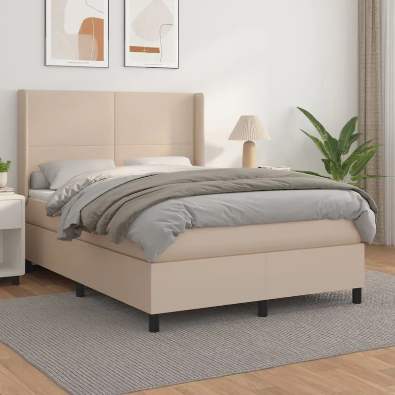 vidaXL Ramsäng med bäddmadrass cappuccino 140×190 cm konstläder
