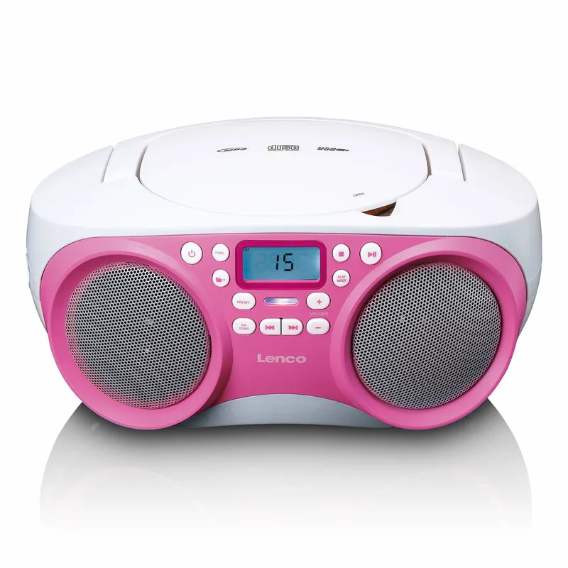 Bärbar FM-radio/CD/MP3-spelare med USB - Rosa