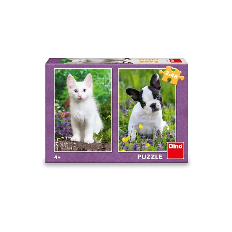 Dino Pussel – 2 i 1 Pussel – Buldog and Kitten, 48 bitar