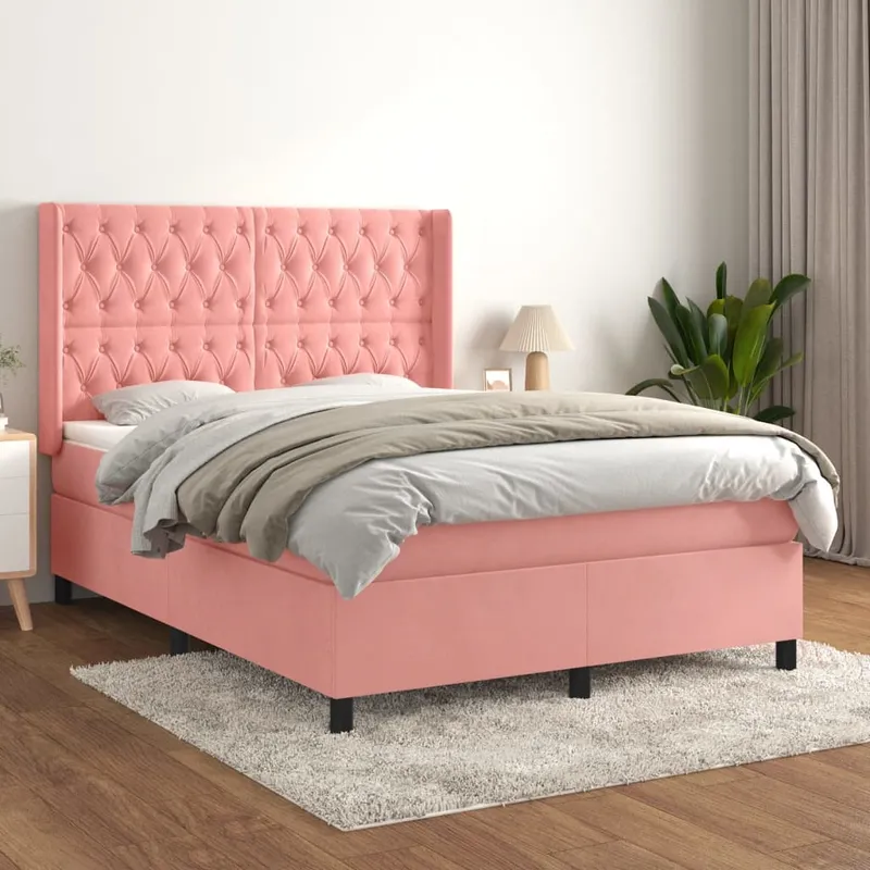 vidaXL Ramsäng med madrass rosa 140×200 cm sammet (#6395)