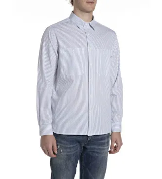 Replay för män. M4138A.000.52880 Randig skjorta Regular Fit blå (M), Casual, Bomull, Klassisk, Lång ärm