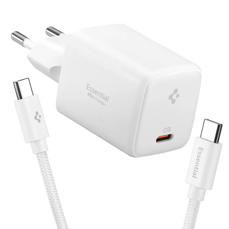 Spigen EE451EU Essential 1-Port Snabbladdare 45W + Typ-C Kabel - Vit
