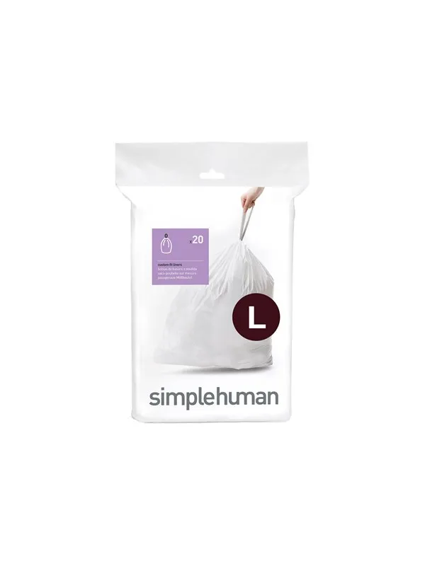 Simplehuman Kod L skräddarsydda soppåsar, förpackning med 20, vit