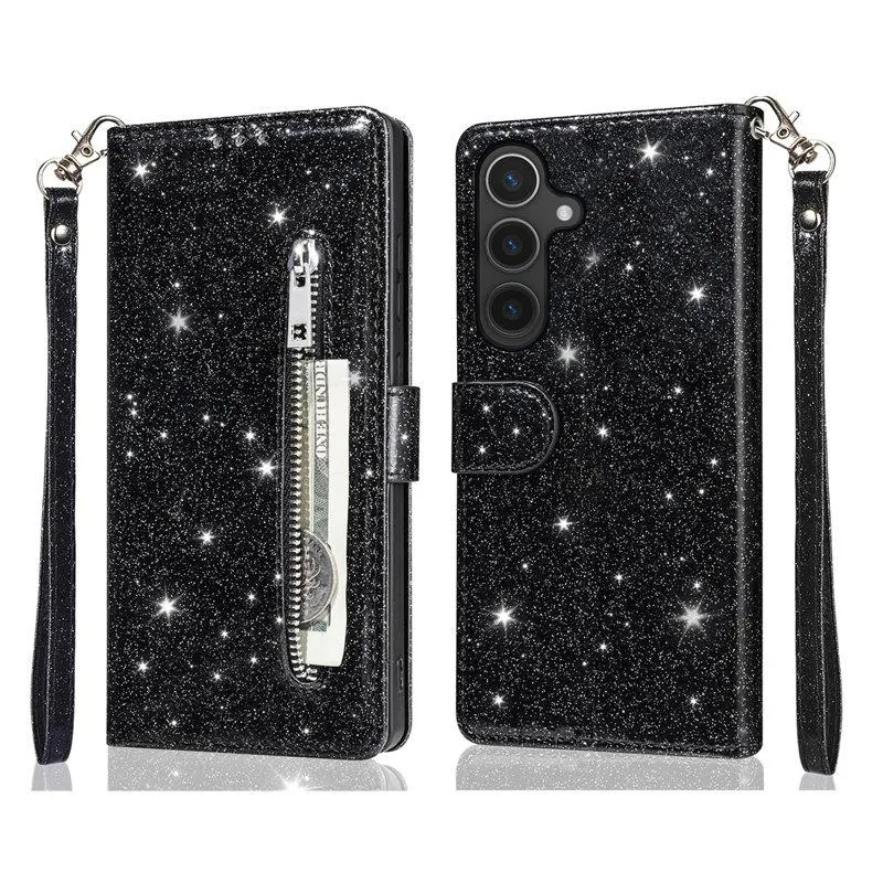 Mobilfodral för Samsung Galaxy S26 Ställfunktion Glitter Konstläder – Svart