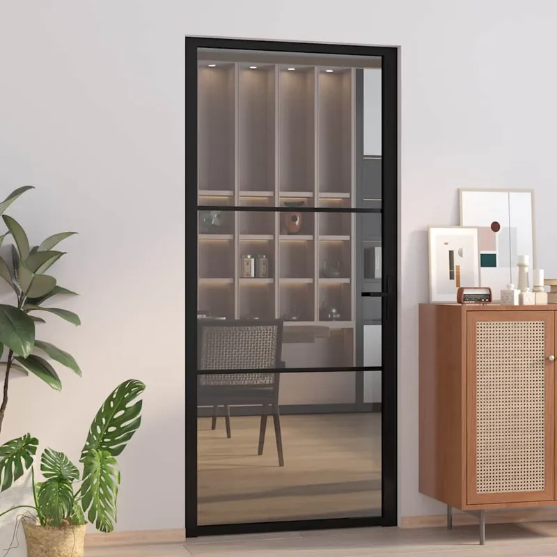 vidaXL Innerdörr 93×201,5 cm svart ESG-glas och aluminium (#2542)