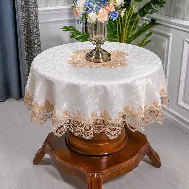 Rund bordsduk Konst Hushållsspets Bordsduk Bord Matbordsöverdrag Europa Broderat Blomma Tyg Bordsmatta Dammskydd Diameter 120cm
