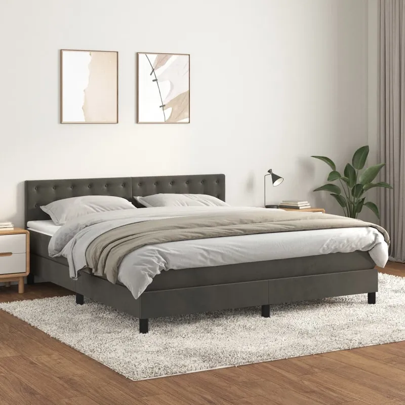 vidaXL Ramsäng med madrass mörkgrå 180×200 cm sammet (#2225)