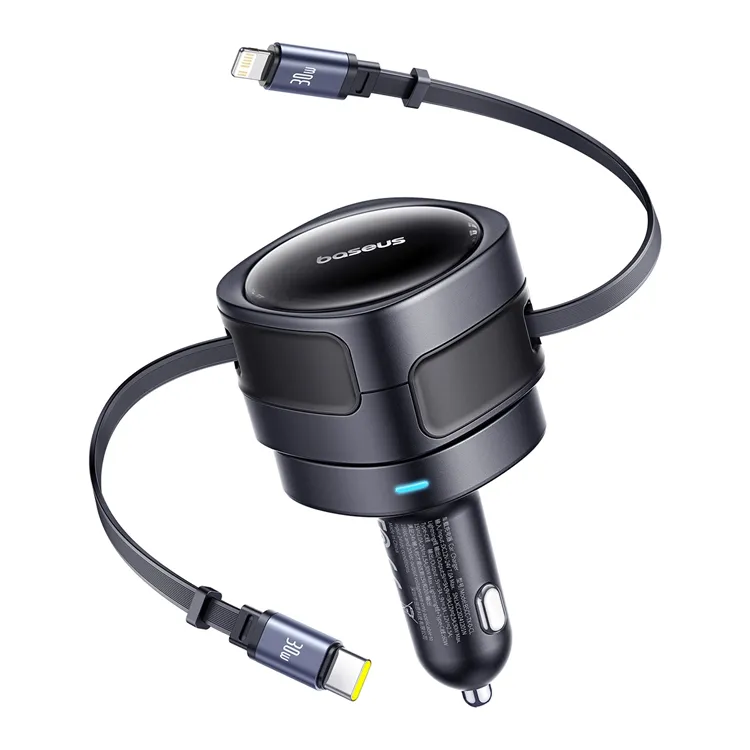 Baseus Billaddare USB-C Till Lightning Kabel Retractable 60W - Svart