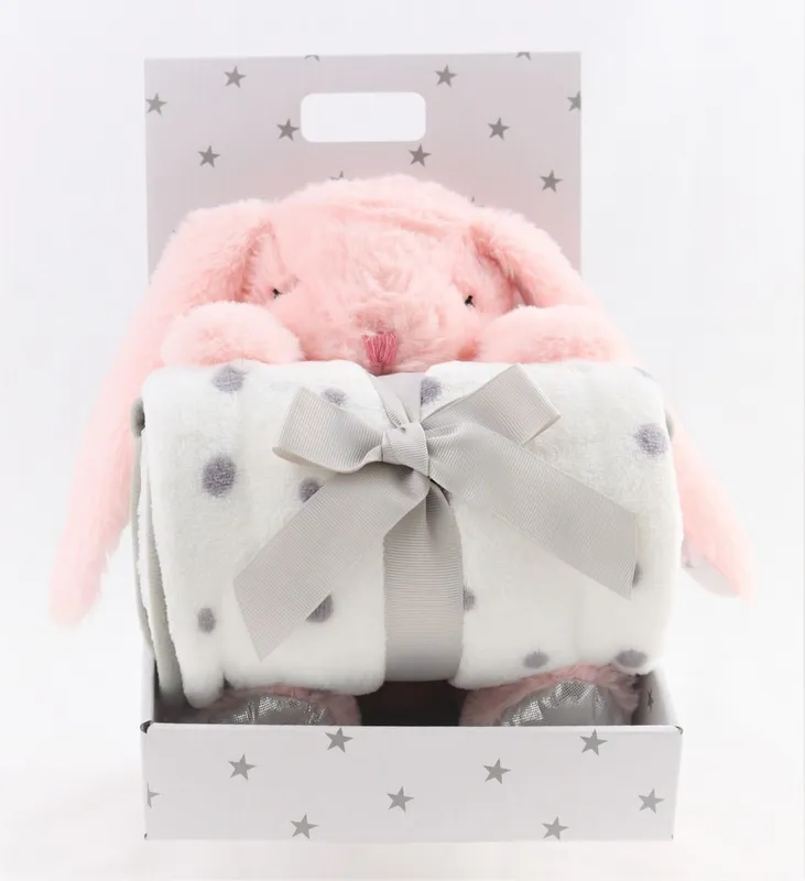 Carlobaby Fleecefilt och Gosedjur Kanin, Rosa