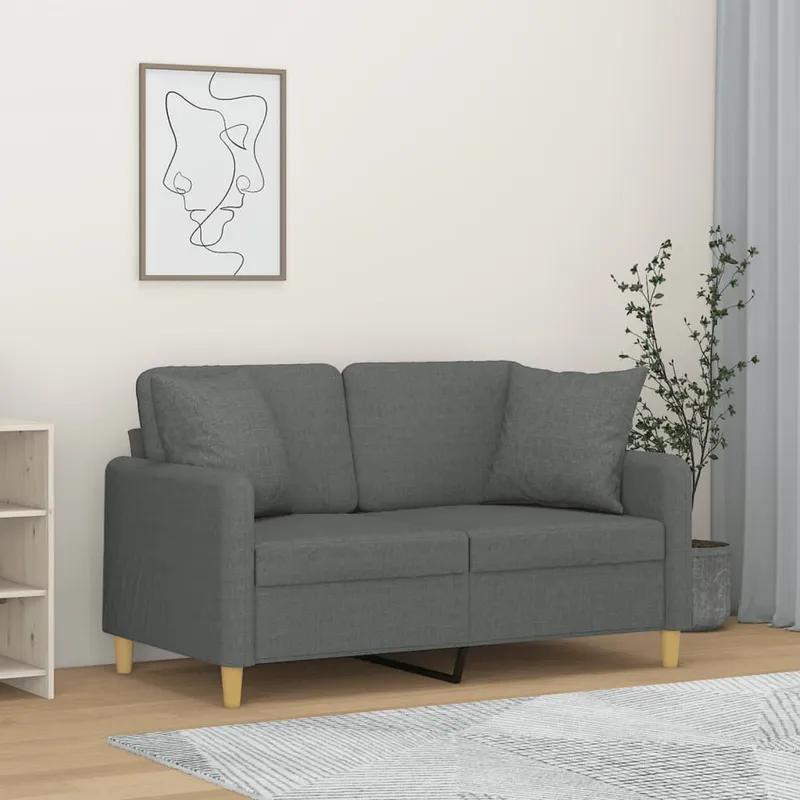 vidaXL 2-sits soffa med prydnadskuddar mörkgrå 120 cm tyg
