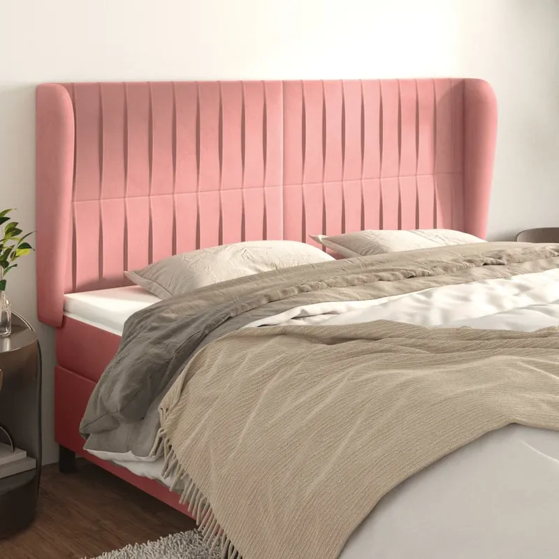 vidaXL Sänggavel med kanter rosa 163x23x118/128 cm sammet (#1179)