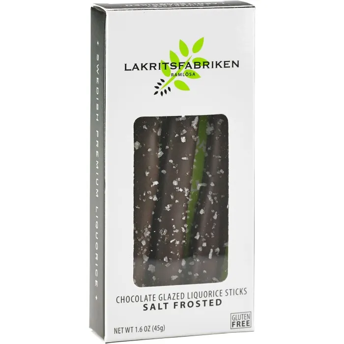Lakritsfabriken Chocolate Glazed Liquorice Sticks Salt Frosted 45g