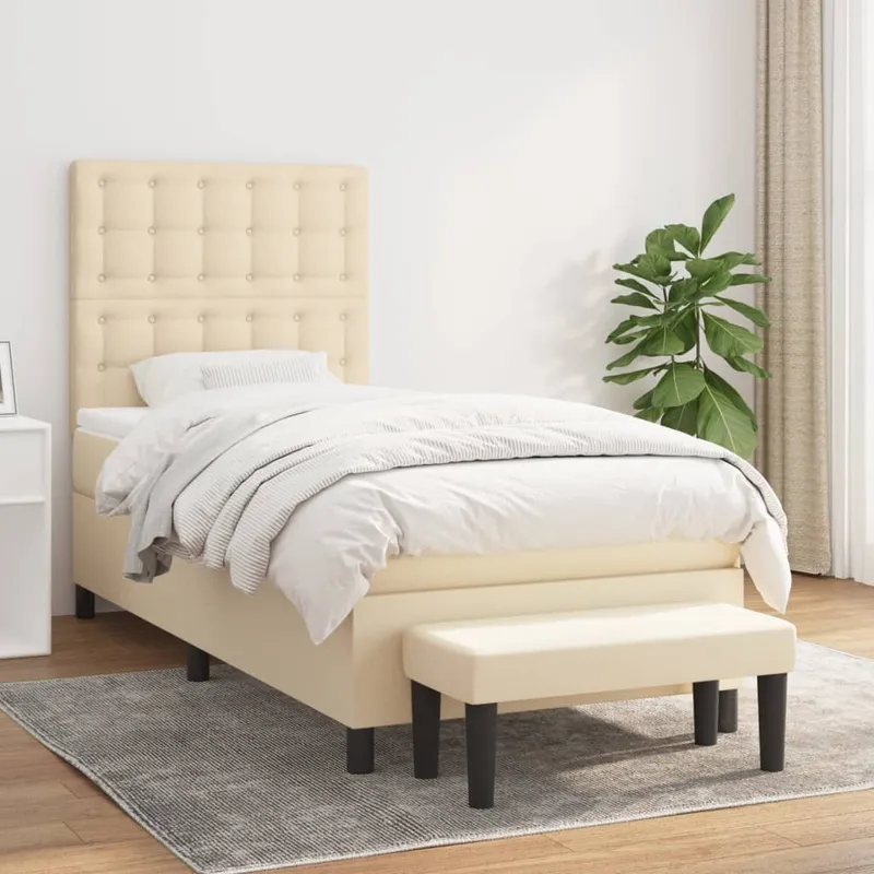 vidaXL Ramsäng med madrass gräddvit 90×190 cm tyg (#8928)