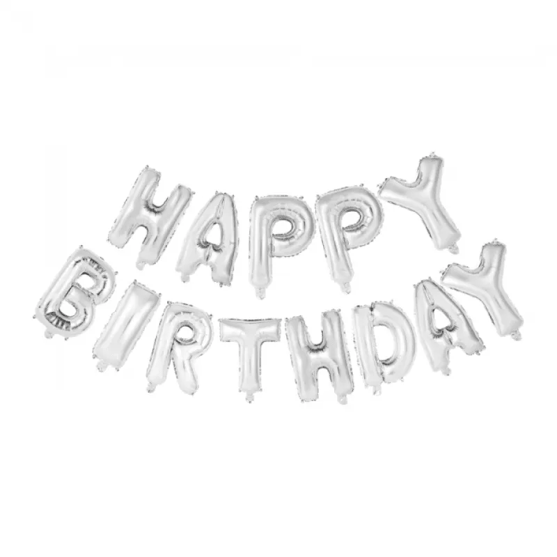 Folieballonger färdigt kit HAPPY BIRTHDAY – silver 41 cm