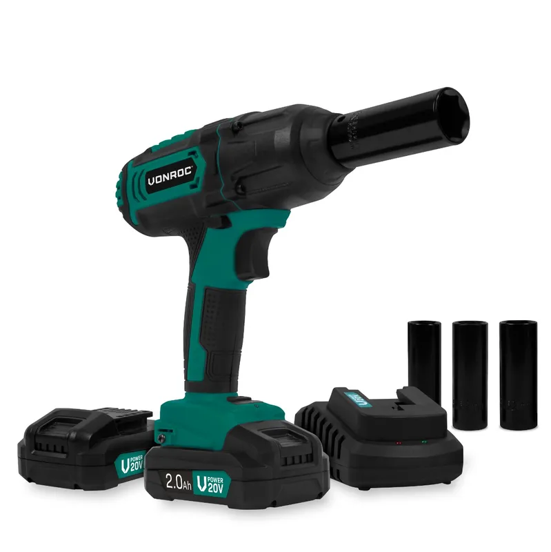 Batteridriven mutterdragare 20V - 4 inställningar: 100/200/300/400Nm - Inkl. 4 hylsor | Inkl. 2x 2.0Ah batterier och snabbladdare
