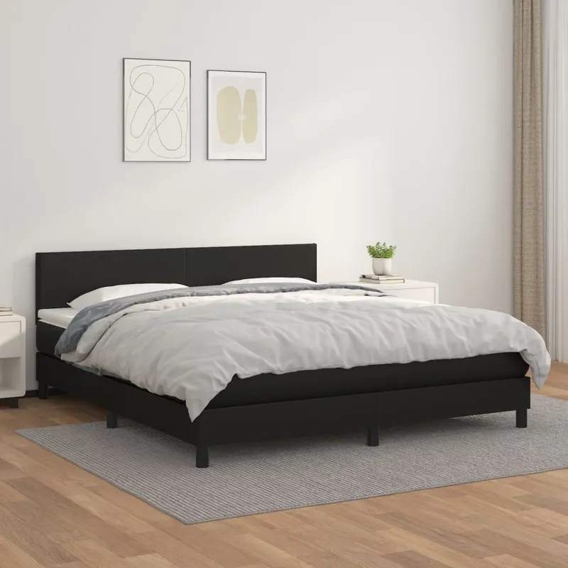 vidaXL Ramsäng med madrass svart 160×200 cm konstläder (#6759)