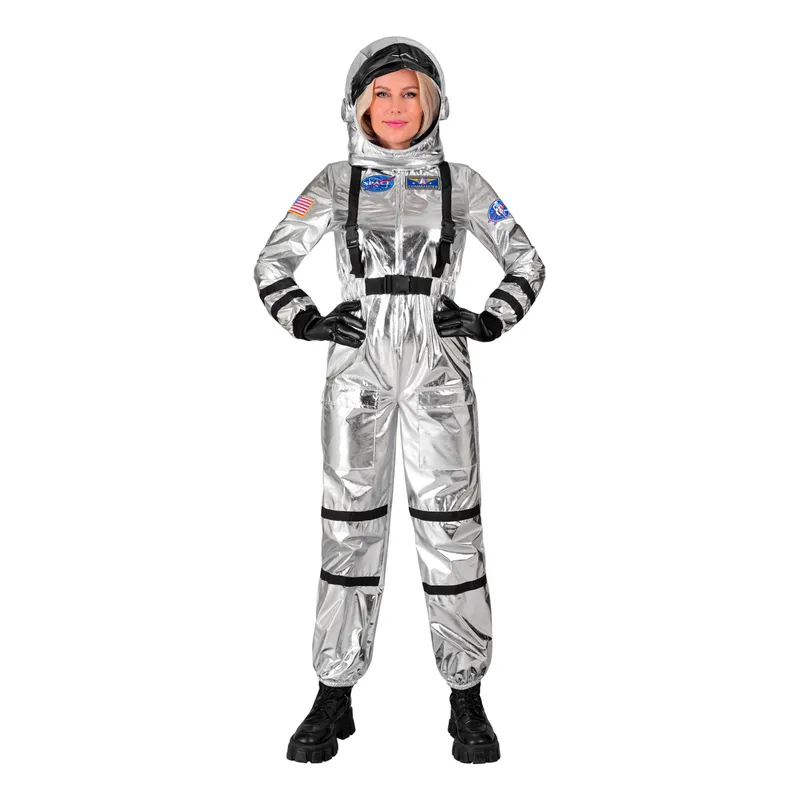 Astronaut Silver Metallic Dam Maskeraddräkt - Medium