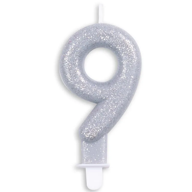 Tårtljus Siffra Glitter Silver – Siffra 9