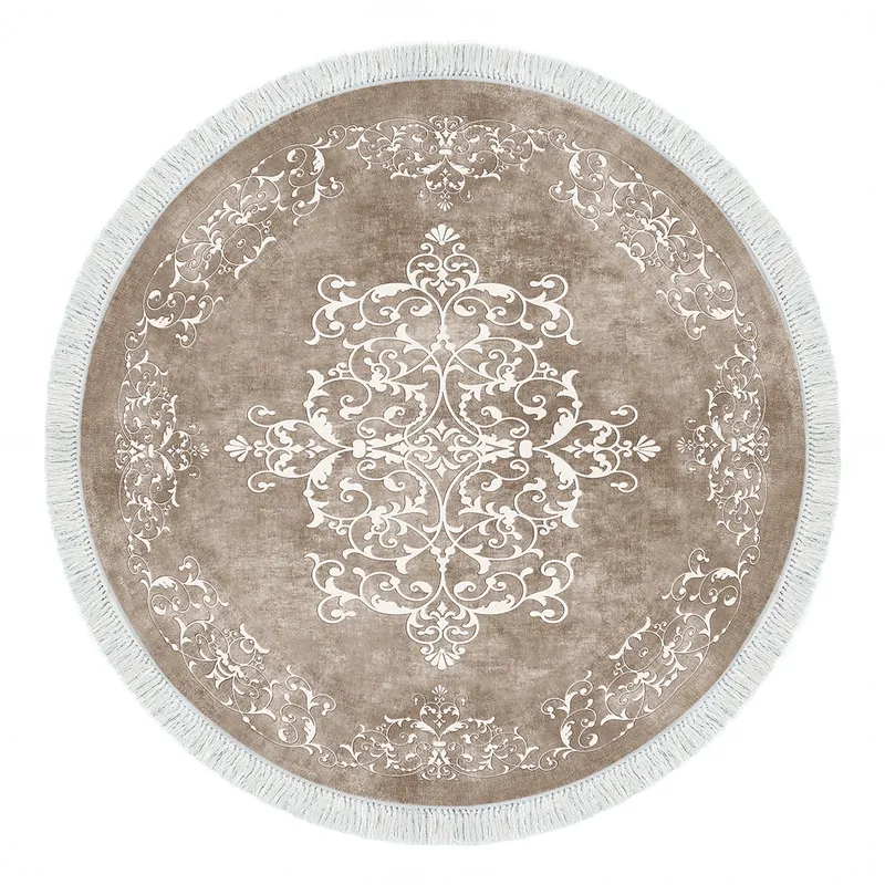 TEPPI ALN400616BJ17 Hallmatta, med mönster, rund - beige och vit polyester (Ø100)