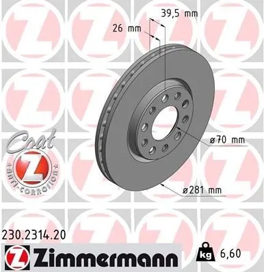 Bromsskiva ZIMMERMANN 230.2314.20