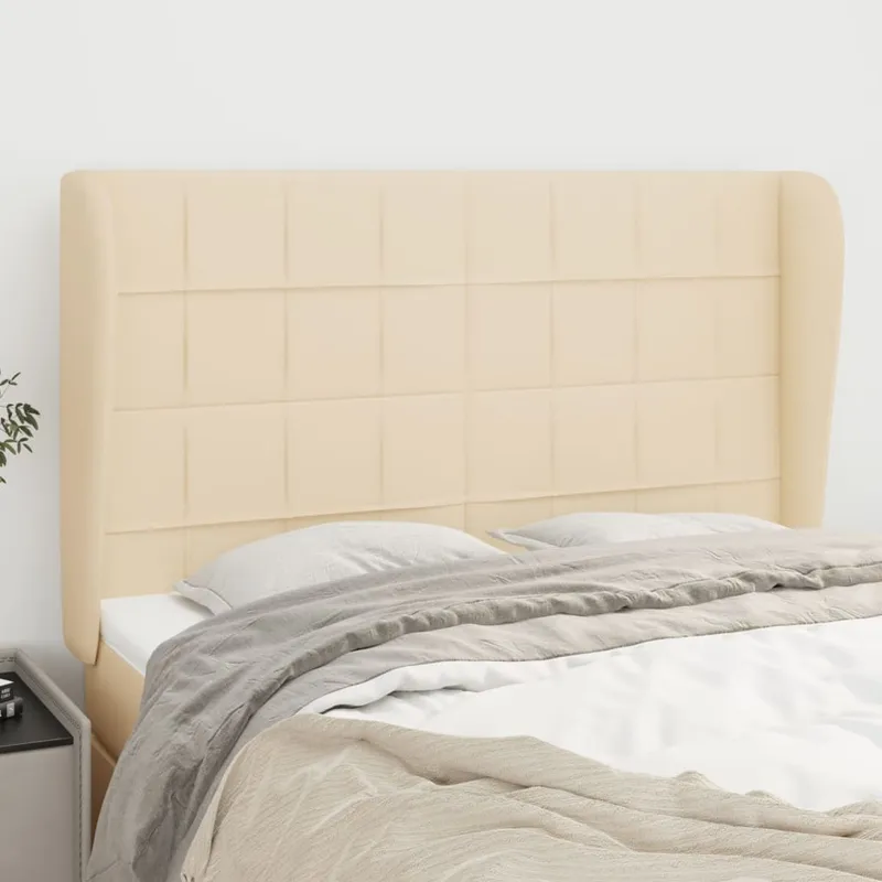 vidaXL Sänggavel med kanter gräddvit 147x23x118/128 cm tyg (#8230)