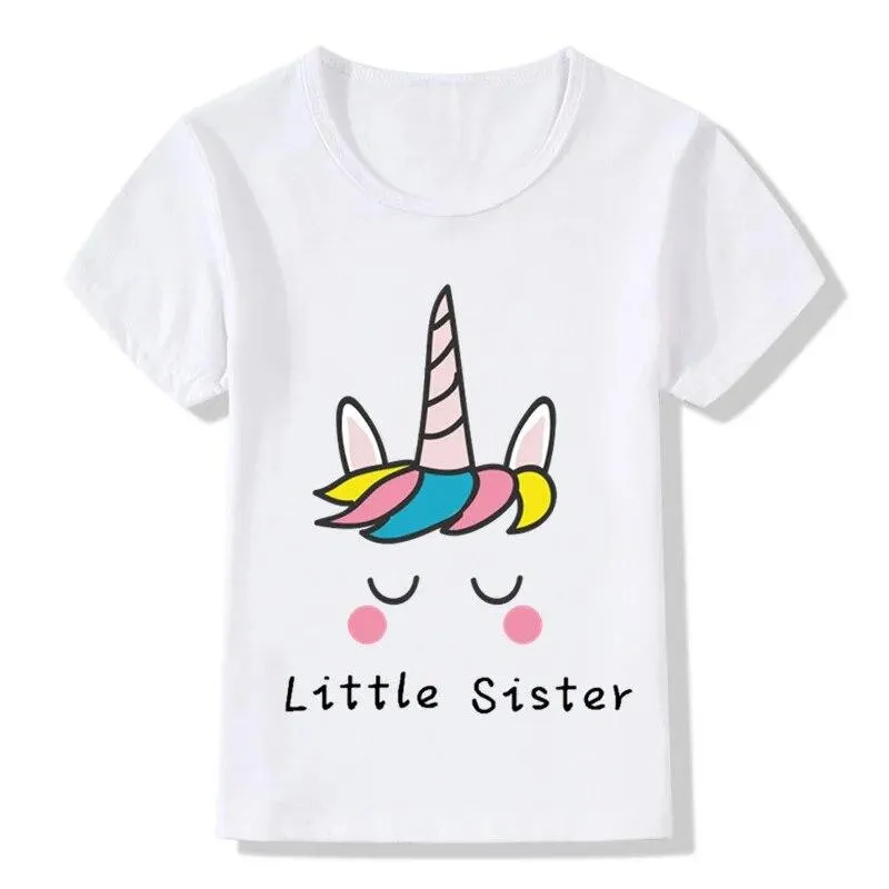Barn Storasyster Print T-Shirt Barn Sommar Toppar Bebis Flickor Unicorn Kläder Barn Little/Big Sister Match Kläder 9T