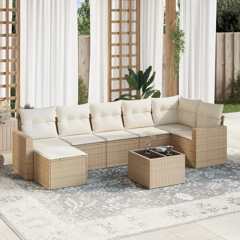 vidaXL Matgrupp för trädgården med dynor 8 delar beige konstrotting (#6006)