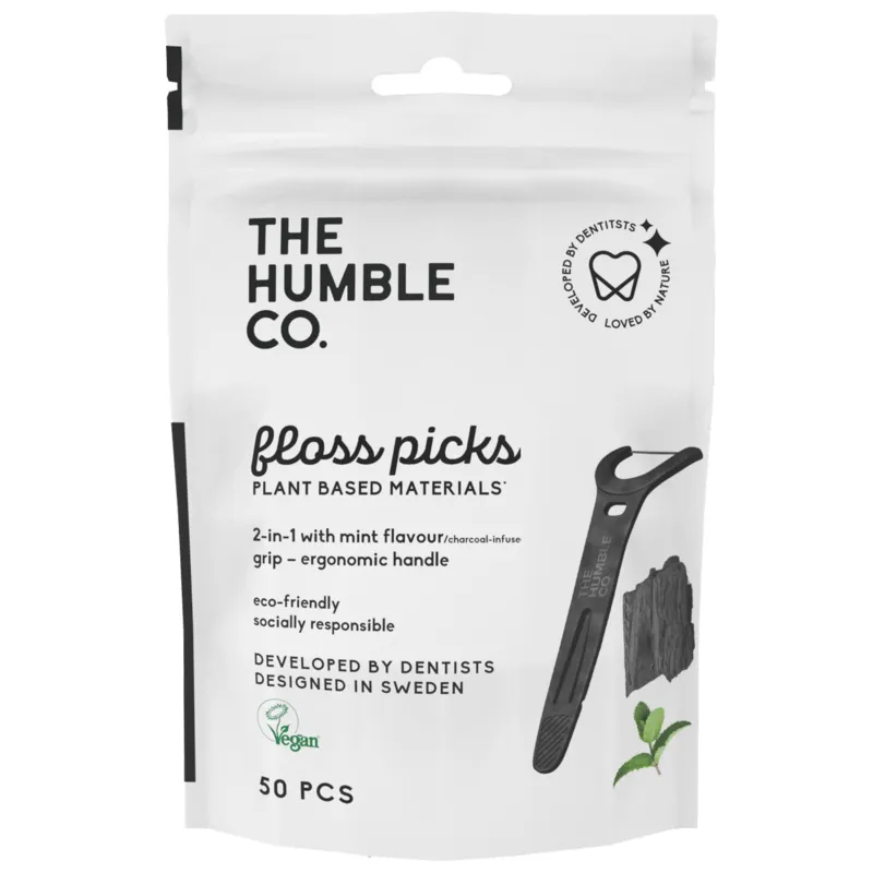 The Humble Co. Humble Dental Floss Picks Charcoal Grip Handle 50 st