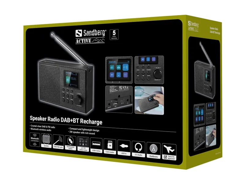 Sandberg Speaker Radio DAB+BT Recharge - DAB+/FM