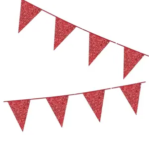 Röda vimplar med glitter - vimpelgirlang 6 m