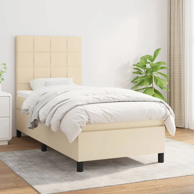 vidaXL Ramsäng med madrass gräddvit 90×190 cm tyg (#4069)