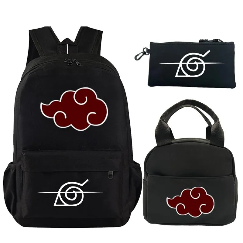 3 st/set Anime Naruto tryckt ryggsäck Bokväska med Lunchväska Pennfodral Tonåring Barn Flicka Pojke Skolväska Ryggsäck (#5743)