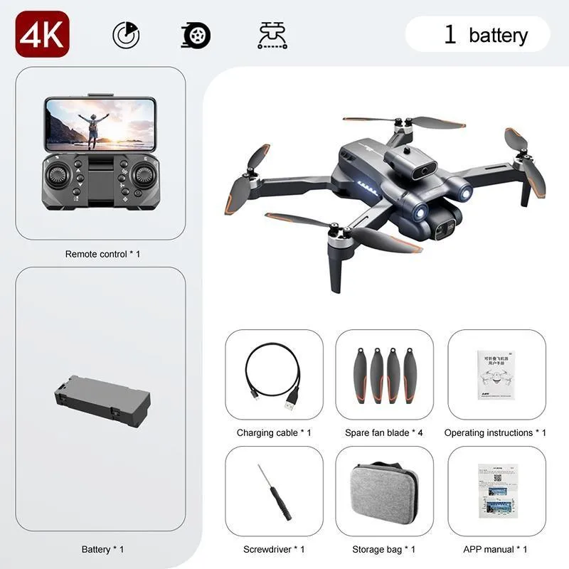 S1S Fjernkontroll Drone 4/6K HD Dobbeltkamera Hindring Unngåelse WIFI FPV Optisk Flow Børsteløs RC Dron Sammenleggbart Quadcopter 3KM fireakset fly 4K-1 Battery