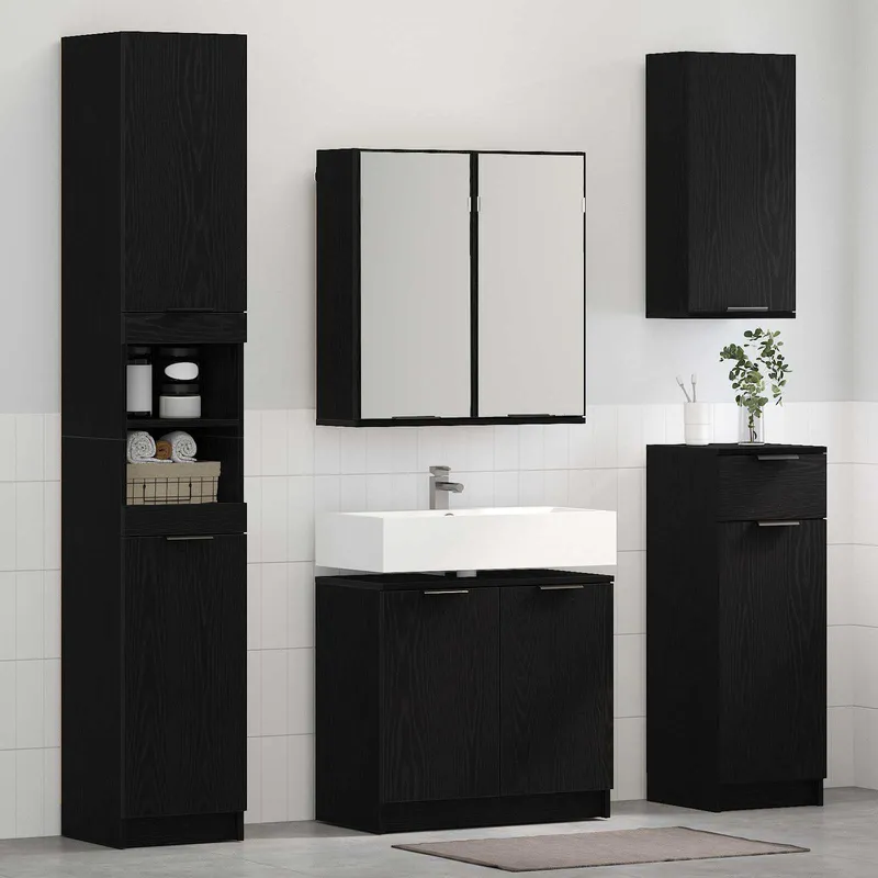 vidaXL Badrumsmöbelset 5 st Svart Ek 64,5 x 33,5 x 59 cm