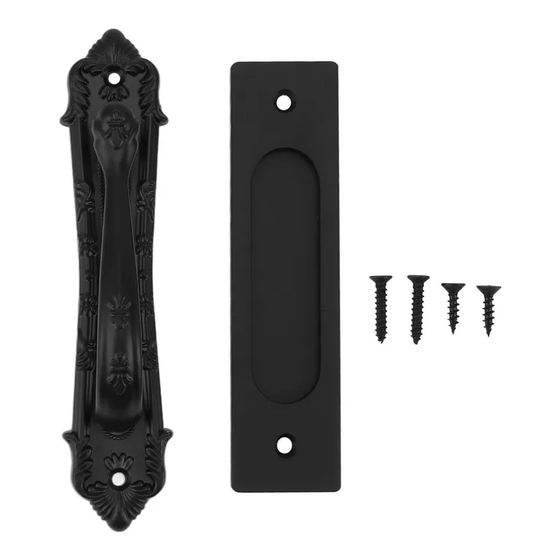 Skjutdörrhandtag Ladugårdsdörr Handtag Aluminiumlegering Svart Punchfri Dubbelsidiga Dörrhandtag för Grind