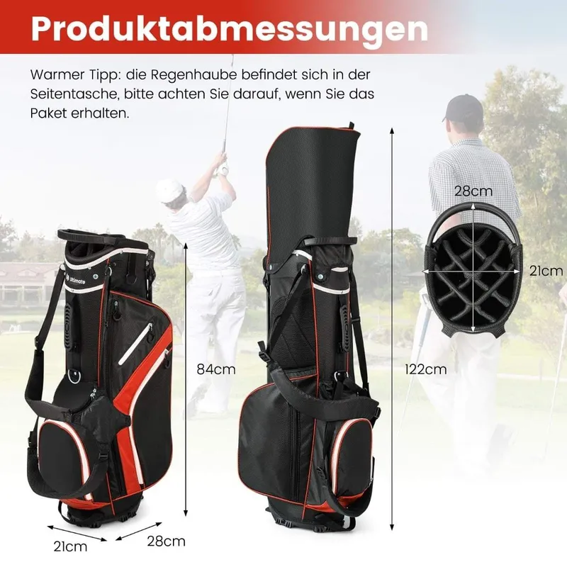 Golfbag med 14-vägs avdelare, 6 fickor och regnskydd