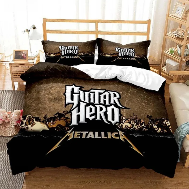 Metalmusikband M-Metallica Sängkläder Set Enkelt Twin Fullt Queen King Size Sängset Vuxen Barn Sovrum Påslakanset Hemtextil EU Twin 135x200cm