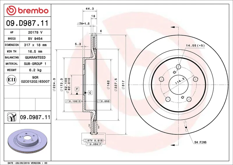 BREMBO 09.D987.11 Bromsskiva