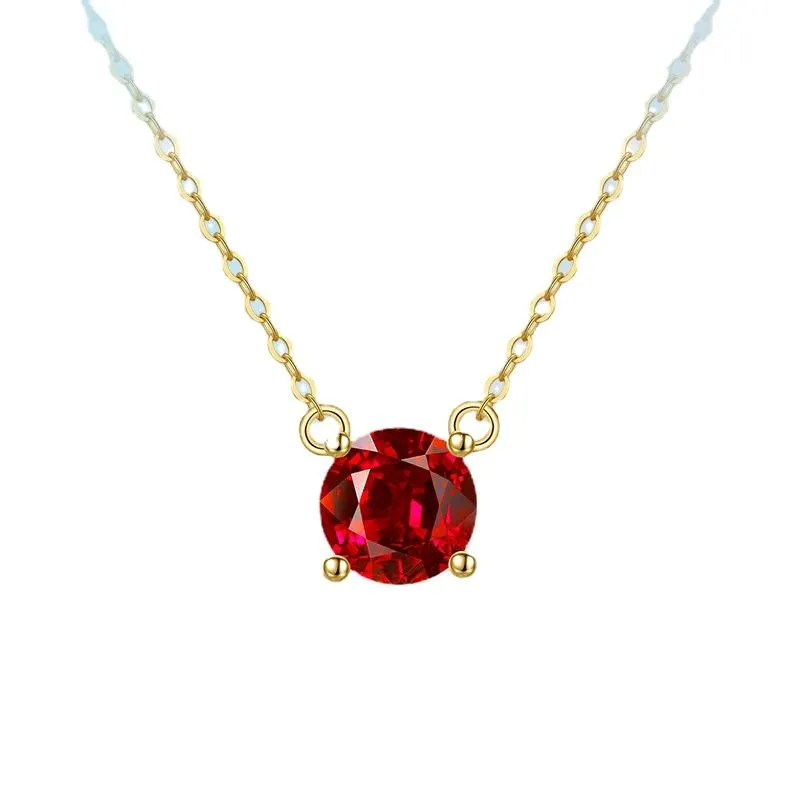 S925 Sterlingsølv Halskjede Naturlig Brasiliansk Ametyststein Innlagt Anheng med Gylden Granat 925 (#6555)