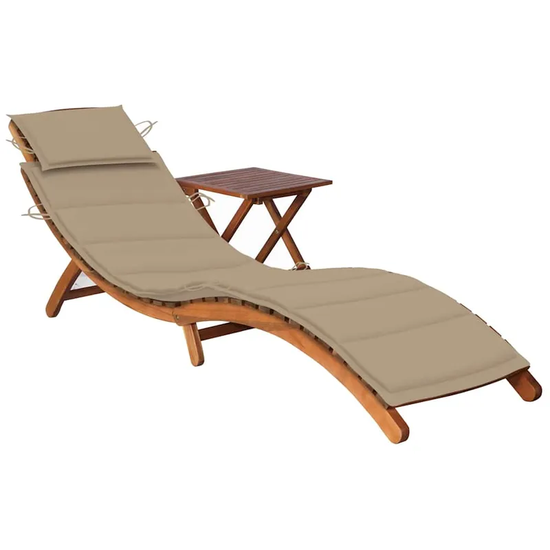 vidaXL Solsäng med bord och dyna massivt akaciaträ (#9834)