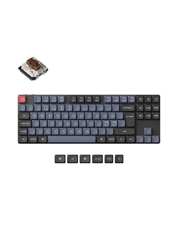 Keychron K1 Pro QMK/VIA Wireless RGB Hot Swap Low Profile Brown - Gaming Keyboard - Utan numpad - Nordisk - Svart