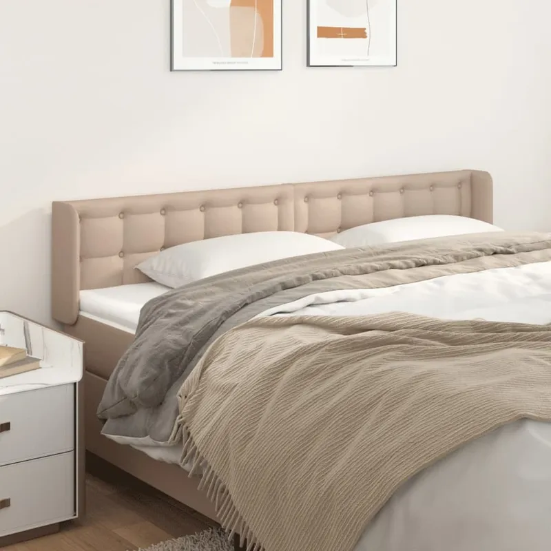vidaXL Sänggavel med kanter cappuccino 183x16x78/88 cm konstläder